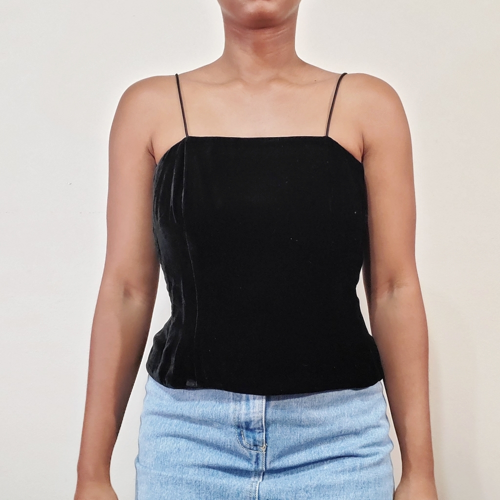 90s Black velvet spaghetti strap tank